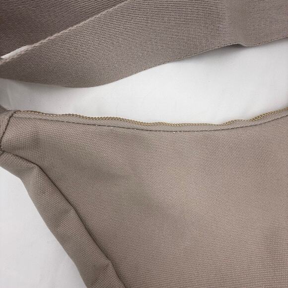 July Everyday Crescent Crossbody Bag in Taupe Beige 100% Cotton Minimalist Style - Picture 13 of 16